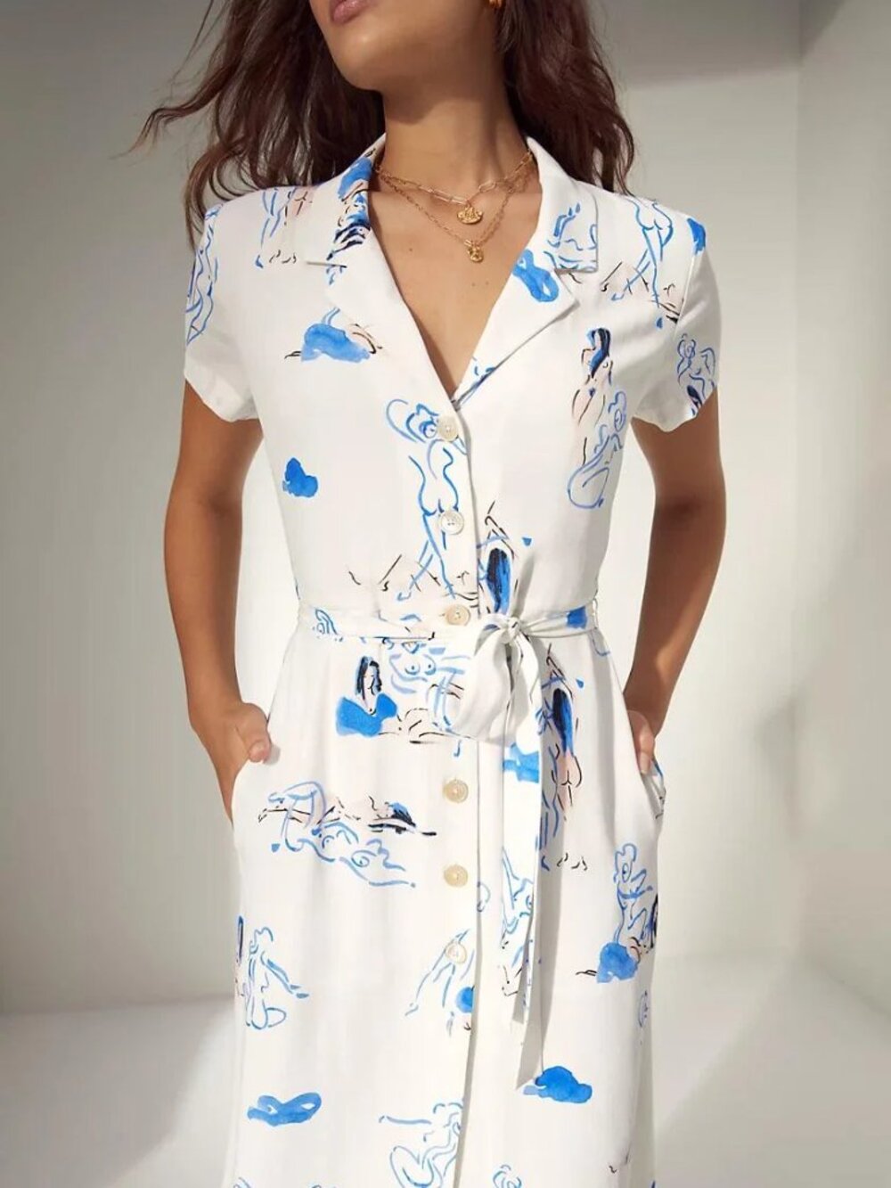 Aritzia Wilfred Graphic Button Front Midi Dress XS